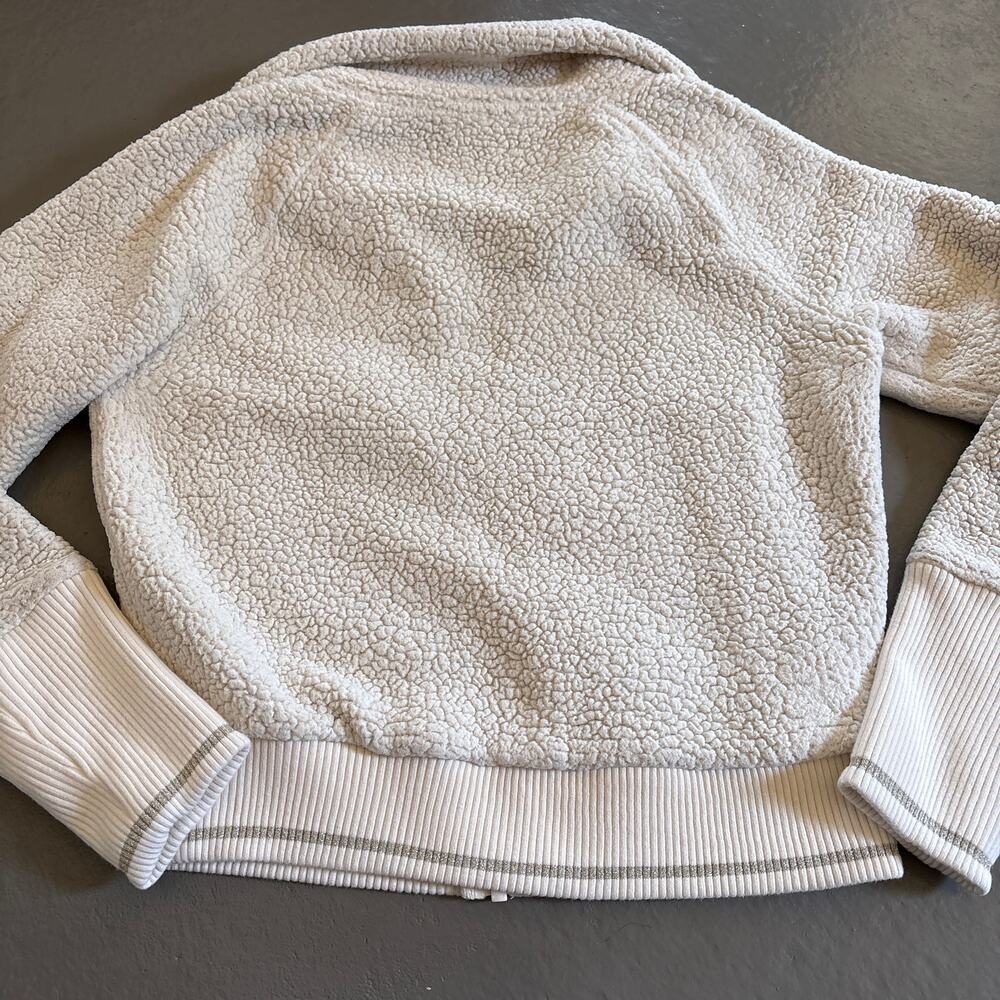 Athleta Tugga Ivory White Sherpa Fleece Full Zip Cropped Jacket XXS - Picture 3 of 7
